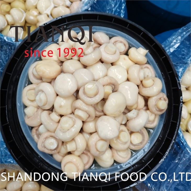 Salted sliced white mushroom in drums